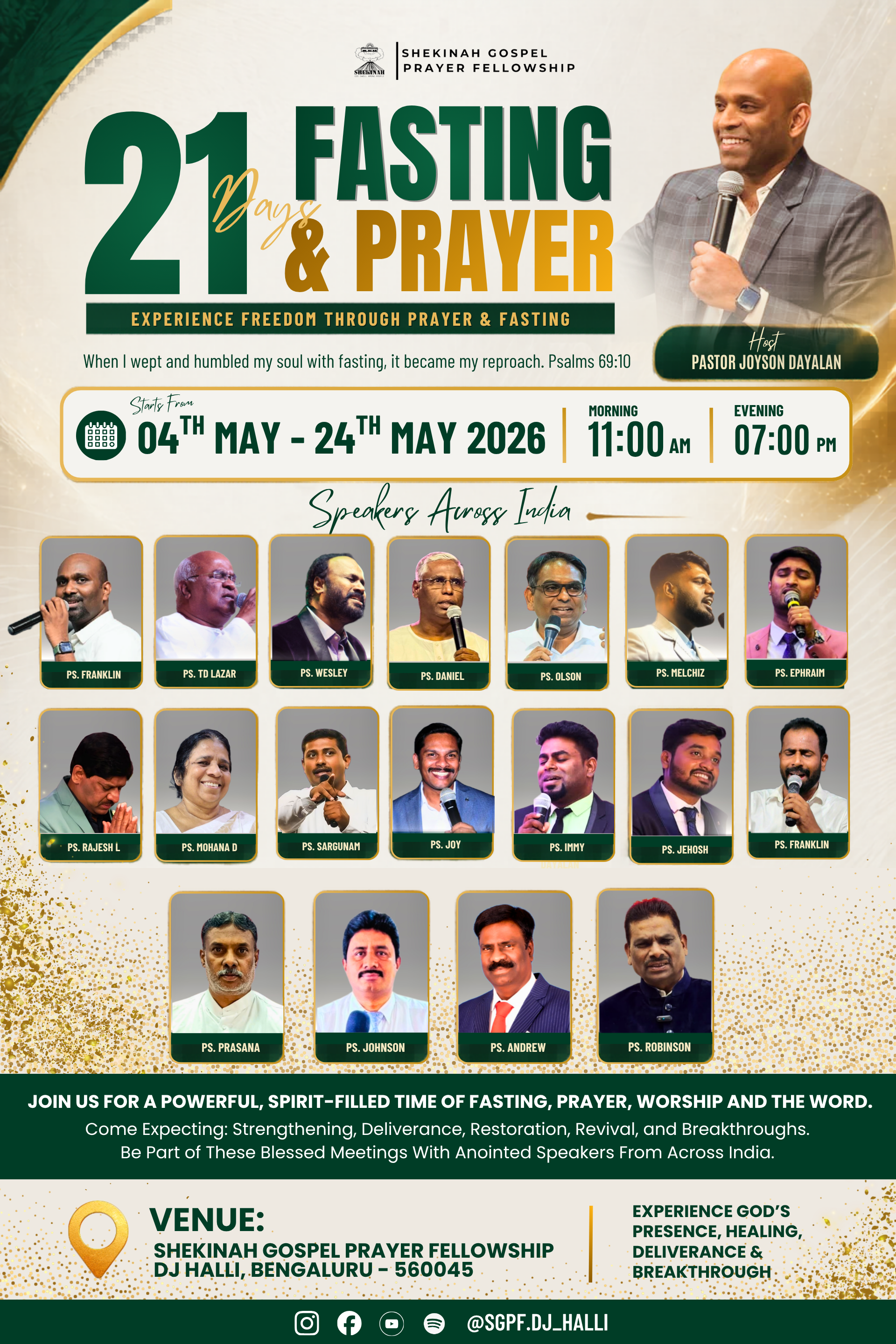 21 Days Fasting Prayer event poster – SGPF DJ Halli